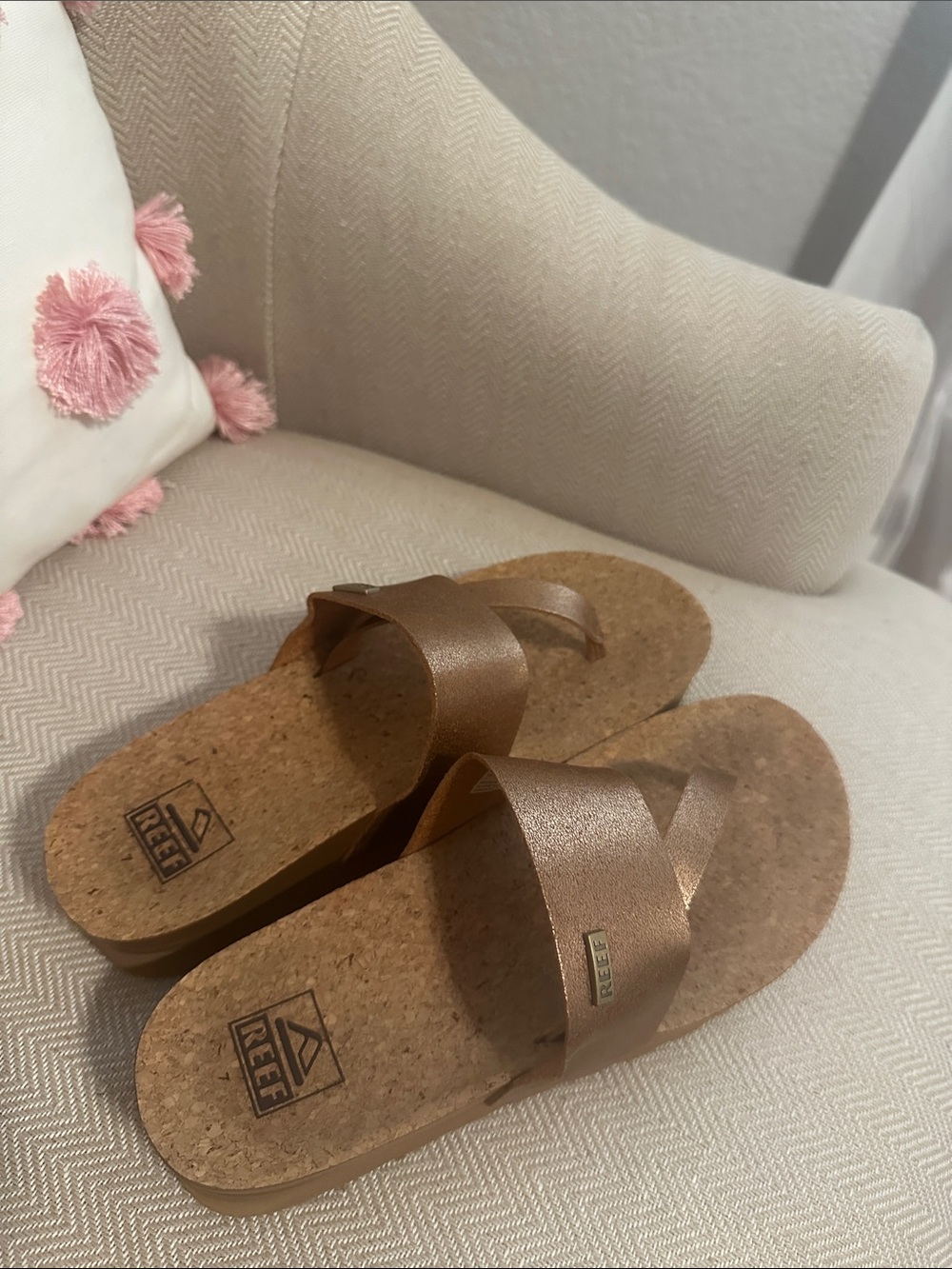 Reef Women's Cushion Sol Hi Copper Cork Wedge Sandals - Picture 2 of 4
